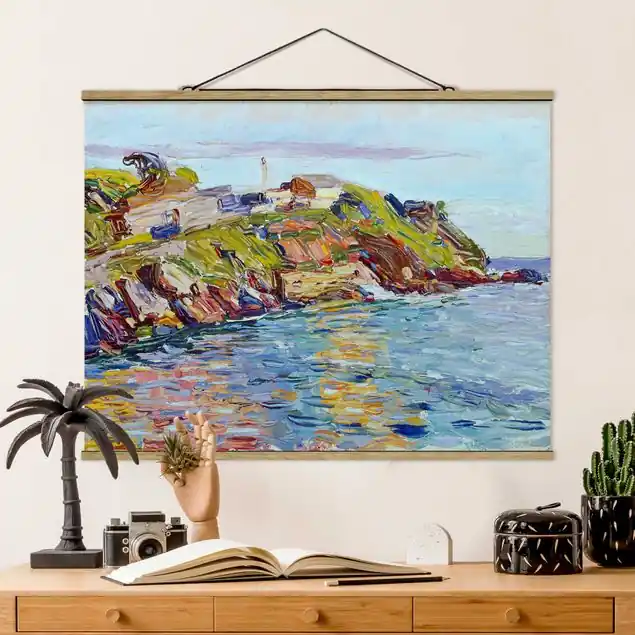 Zertifiziert Wassily Kandinsky - Bucht Rapallo Feines Stoffbild • inkl. filigraner Holzleisten & gewachster Baumwollkordel • edle Fine-Art-Optik mit Vintage-Charakter • gefertigt in Deutschland