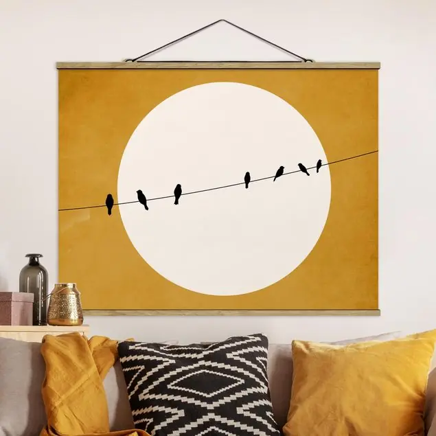 Zwitschernde Vögel in der Abenddämmerung Feines Stoffbild • inkl. filigraner Holzleisten & gewachster Baumwollkordel • edle Fine-Art-Optik mit Vintage-Charakter • gefertigt in Deutschland Versand Am Gleichen Tag