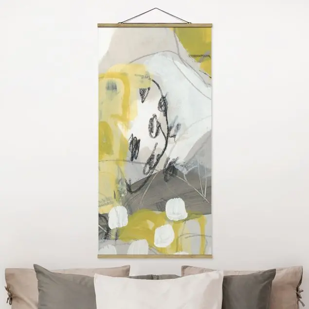 Zitronen im Nebel III Feines Stoffbild • inkl. filigraner Holzleisten & gewachster Baumwollkordel • edle Fine-Art-Optik mit Vintage-Charakter • gefertigt in Deutschland Begrenztes Angebot