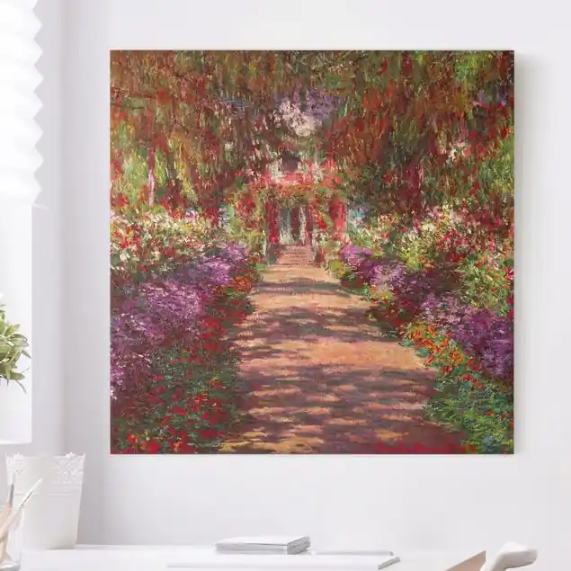 Claude Monet - Weg in Monets Garten in Giverny Leinwandbild • hergestellt in Deutschland • langlebiges Canvas mit Holzkeilrahmen • klassische Struktur Günstig