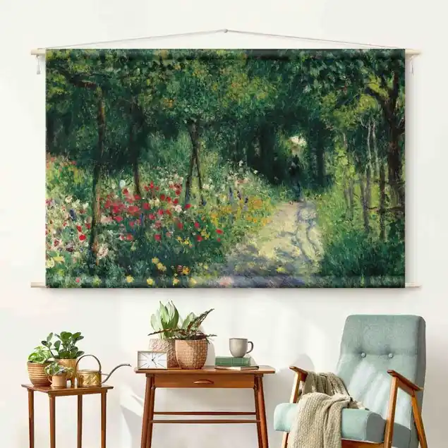 Auguste Renoir - Frauen im Garten Wandteppich • Handarbeit aus Deutschland • inkl. Rundhölzer & Baumwollseil • lösemittelfrei • natürliche Raumwirkung Markenprodukt