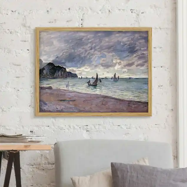 Billig Claude Monet - Küste von Pourville Bild mit Rahmen in Manufakturqualität • Eiche naturbelassen • inkl. Rahmung von Hand • Made in Germany