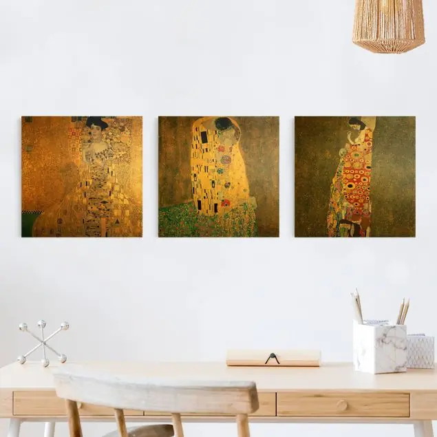 Gustav Klimt - Portraits 3-teiliges Leinwandbild - Quadrat Neue Ware