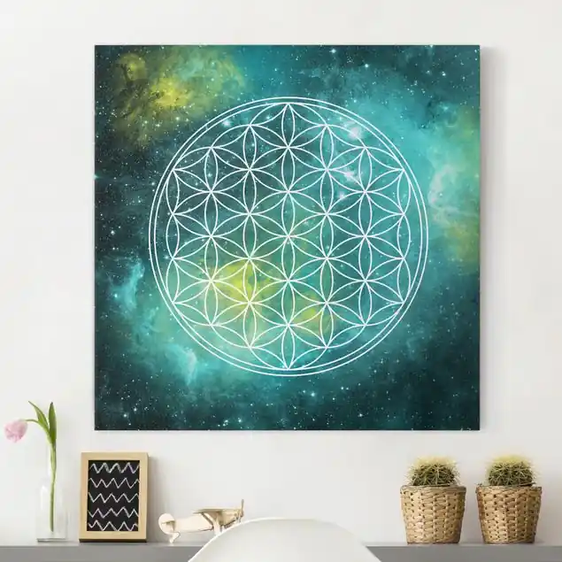 Blume des Lebens im Licht der Sterne Leinwandbild • hergestellt in Deutschland • langlebiges Canvas mit Holzkeilrahmen • klassische Struktur Kostenloser Rückversand