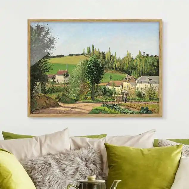 Camille Pissarro - Kleines Dorf Bild mit Rahmen in Manufakturqualität • Eiche naturbelassen • inkl. Rahmung von Hand • Made in Germany Garantierte Lieferung