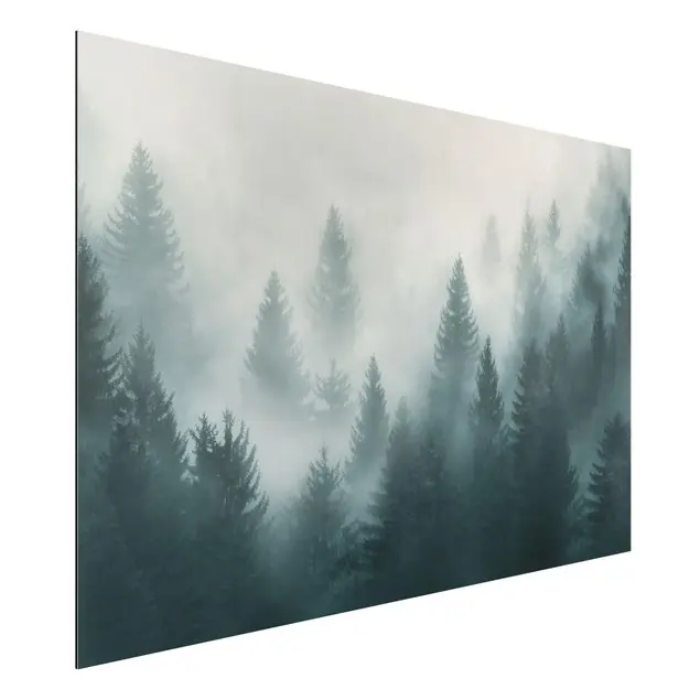 Direkt Vom Hersteller Nadelwald im Nebel Alu-Dibond Outdoor Bild