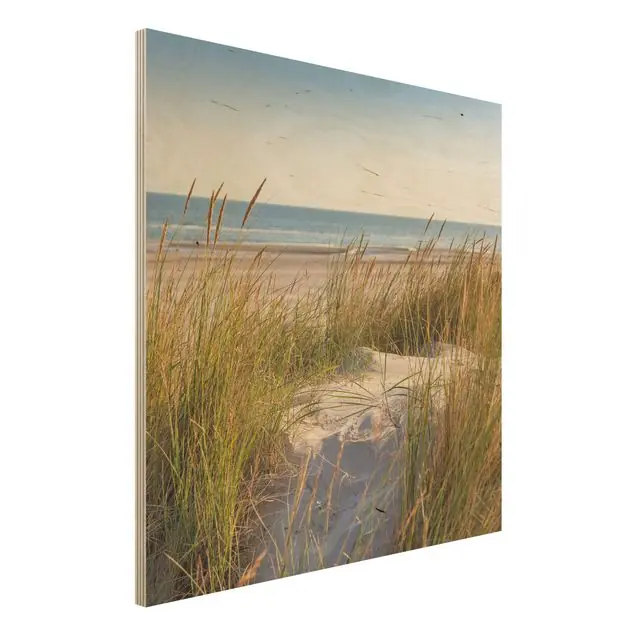 Finale Aktion Stranddüne am Meer Holzbild - Quadrat