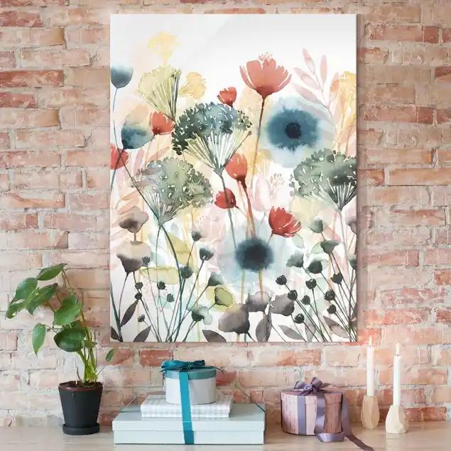 Wildblumen im Sommer I Glasbild - Hochformat Mega-Angebot