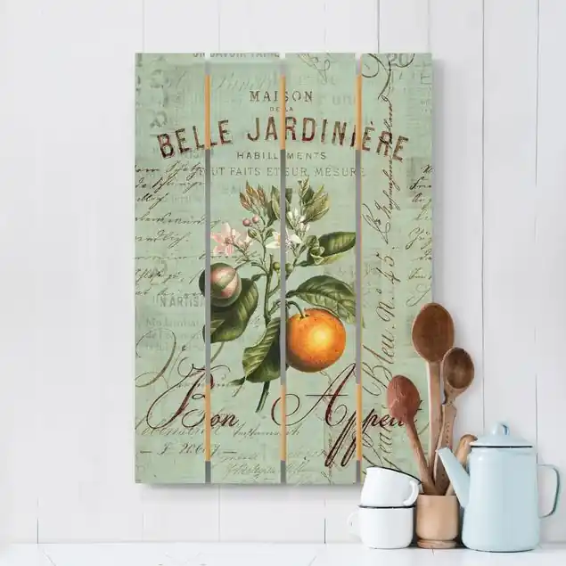 Shabby Chic Collage - Orange Holzbild Plankenoptik - Hochformat Neu Im Sortiment