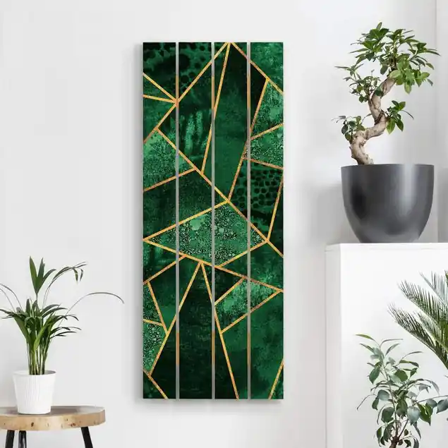 Sale Dunkler Smaragd mit Gold Holzbild Plankenoptik - Hochformat