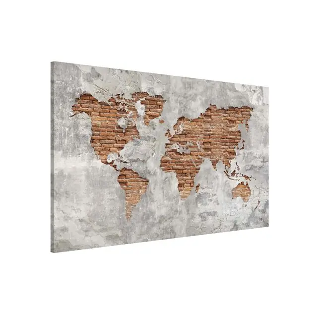 Shabby Beton Backstein Weltkarte Magnettafel - Querformat 3:2 Neu Im Sortiment