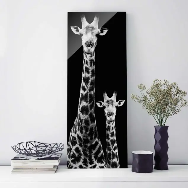 Neue Kollektion Giraffen Duo schwarz-weiss Glasbild - Hochformat