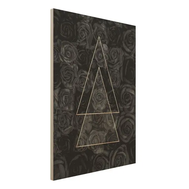 Schwarze Rosen mit goldenen Dreiecken Holzbild Kracherpreis