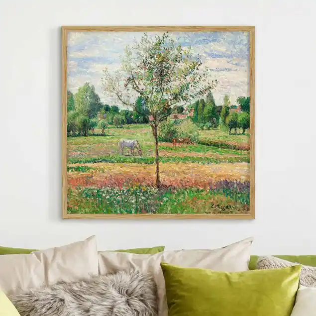 Camille Pissarro - Wiese mit Schimmel Bild mit Rahmen in Manufakturqualität • Eiche naturbelassen • inkl. Rahmung von Hand • Made in Germany Direkt Vom Hersteller