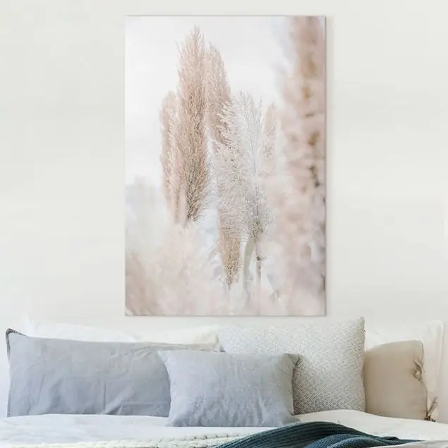 Schneller Versand Pampasgras im Weißen Licht Leinwandbild • hergestellt in Deutschland • langlebiges Canvas mit Holzkeilrahmen • klassische Struktur • 260 g/m²