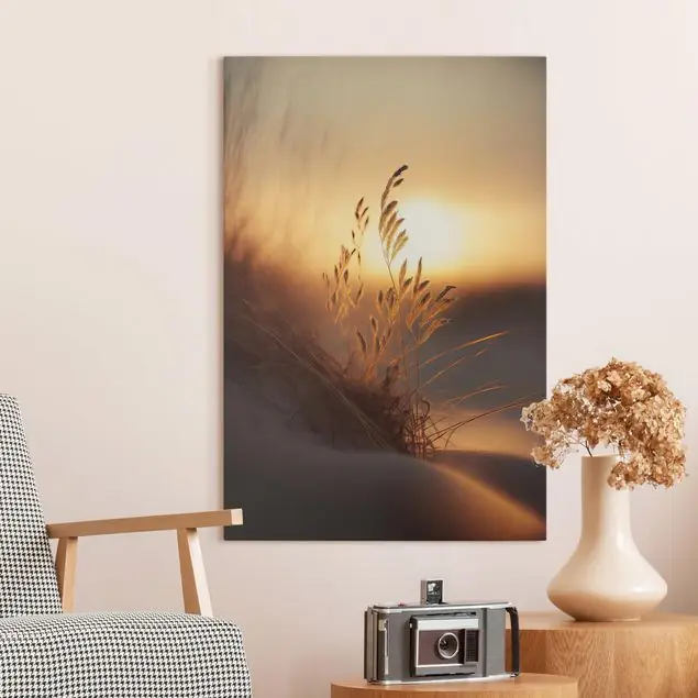 Zarte Gräser im Sonnenaufgang Leinwandbild • hergestellt in Deutschland • langlebiges Canvas mit Holzkeilrahmen • klassische Struktur • 260 g/m² Günstig