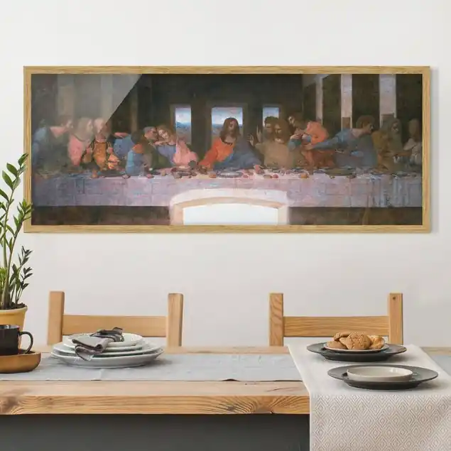 Must-Have Leonardo da Vinci - Das letzte Abendmahl Bild mit Rahmen in Manufakturqualität • Eiche naturbelassen • inkl. Rahmung von Hand • Made in Germany