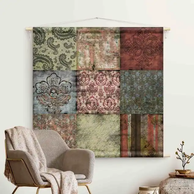 Old Patterns Wandteppich • Handarbeit aus Deutschland • inkl. Rundhölzer & Baumwollseil • lösemittelfrei • natürliche Raumwirkung Jetzt Bestellen