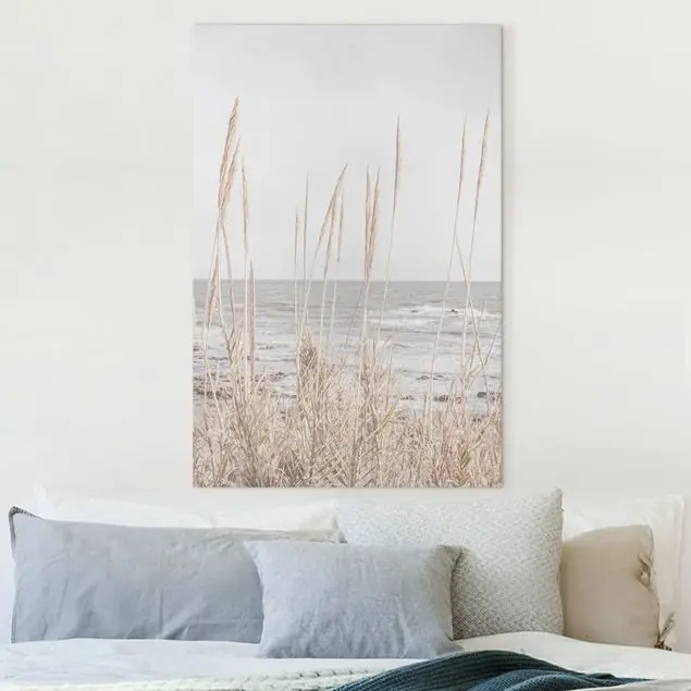Gräser am Meer Leinwandbild • hergestellt in Deutschland • langlebiges Canvas mit Holzkeilrahmen • klassische Struktur • 260 g/m² Versand Am Gleichen Tag