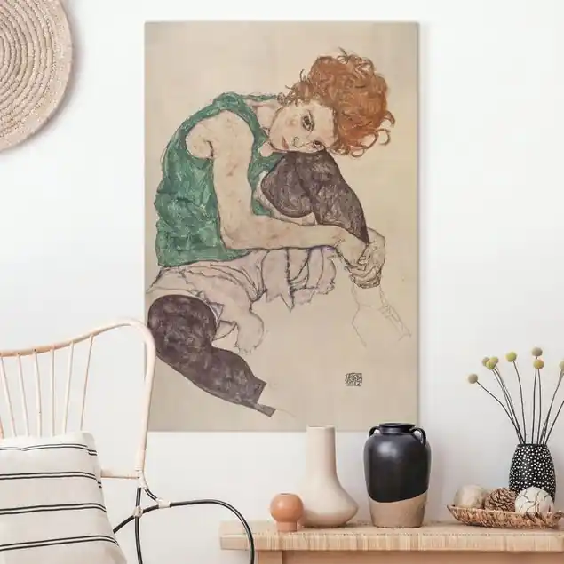 Egon Schiele - Sitzende Frau mit hochgezogenem Knie Leinwandbild • hergestellt in Deutschland • langlebiges Canvas mit Holzkeilrahmen • klassische Struktur • 260 g/m² Preiswert