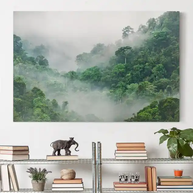 Dschungel im Nebel Leinwandbild • hergestellt in Deutschland • langlebiges Canvas mit Holzkeilrahmen • klassische Struktur • 260 g/m² Direktkauf