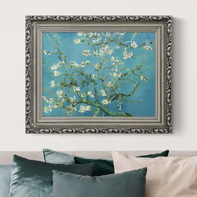 Preis Gesenkt Vincent van Gogh - Mandelblüte Brillantes Leinwandbild • inkl. silbernem Barockrahmen • Made in Germany • filigrane Verzierungen in Antikoptik • perfektes Eyecatcher-Piece