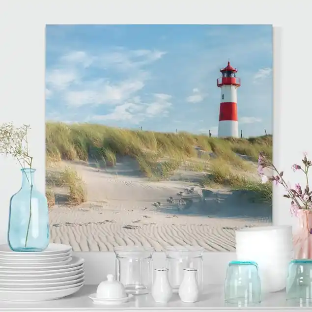 Kracherpreis Leuchtturm an der Nordsee Leinwandbild • hergestellt in Deutschland • langlebiges Canvas mit Holzkeilrahmen • klassische Struktur • 260 g/m²