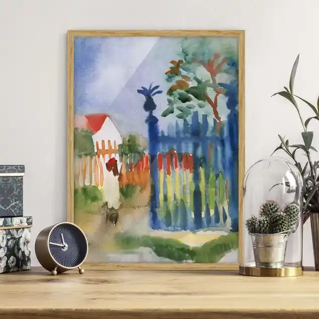 August Macke - Gartentor Bild mit Rahmen in Manufakturqualität • Eiche naturbelassen • inkl. Rahmung von Hand • Made in Germany Direktkauf