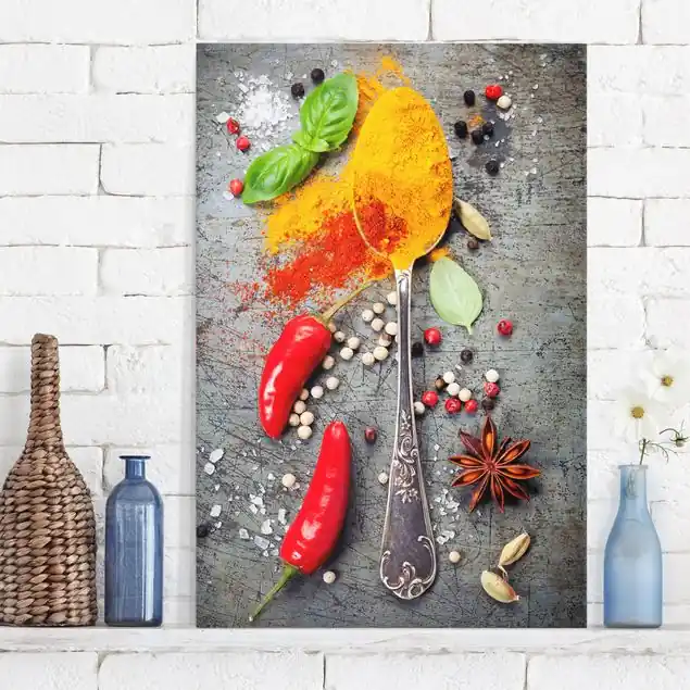 Löffel mit Gewürzen Leinwandbild • hergestellt in Deutschland • langlebiges Canvas mit Holzkeilrahmen • klassische Struktur • 260 g/m² Online Kaufen