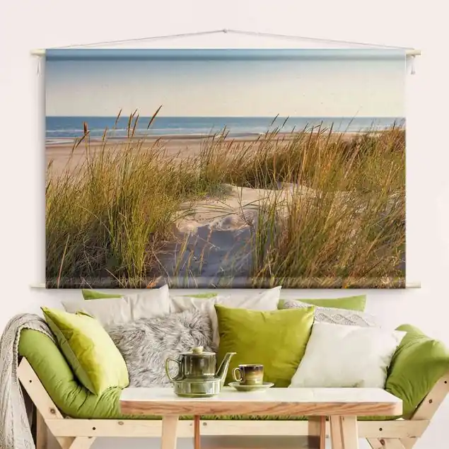 Stranddüne am Meer Wandteppich • Handarbeit aus Deutschland • inkl. Rundhölzer & Baumwollseil • lösemittelfrei • natürliche Raumwirkung Saisonangebot
