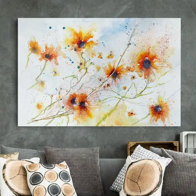 Saisonangebot Painted Flowers Leinwandbild • hergestellt in Deutschland • langlebiges Canvas mit Holzkeilrahmen • klassische Struktur • 260 g/m²