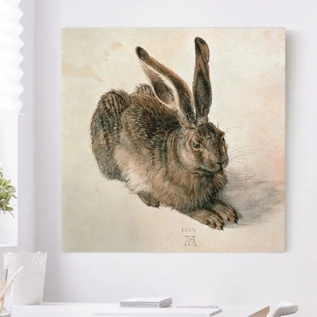 Billig Albrecht Dürer - Junger Feldhase Leinwandbild • hergestellt in Deutschland • langlebiges Canvas mit Holzkeilrahmen • klassische Struktur • 260 g/m²