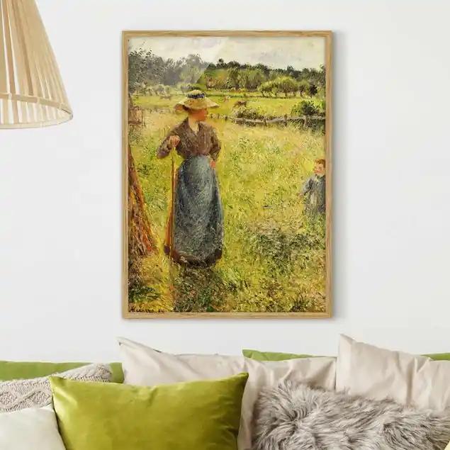 Camille Pissarro - Die Heumacherin Bild mit Rahmen in Manufakturqualität • Eiche naturbelassen • inkl. Rahmung von Hand • Made in Germany Top-Angebot