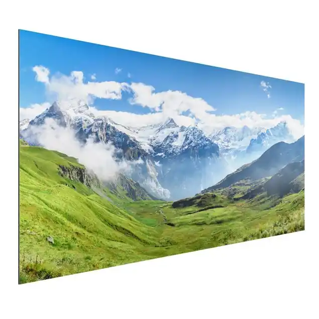 Heißes Angebot Schweizer Alpenpanorama Alu-Dibond Outdoor Bild