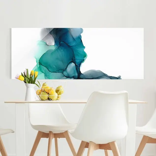 Bestseller Ozeantropfen Türkis mit Gold Glasbild