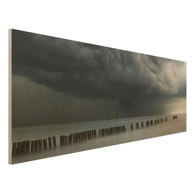 Sturmwolken über der Ostsee Holzbild - Panorama Kostenloser Versand