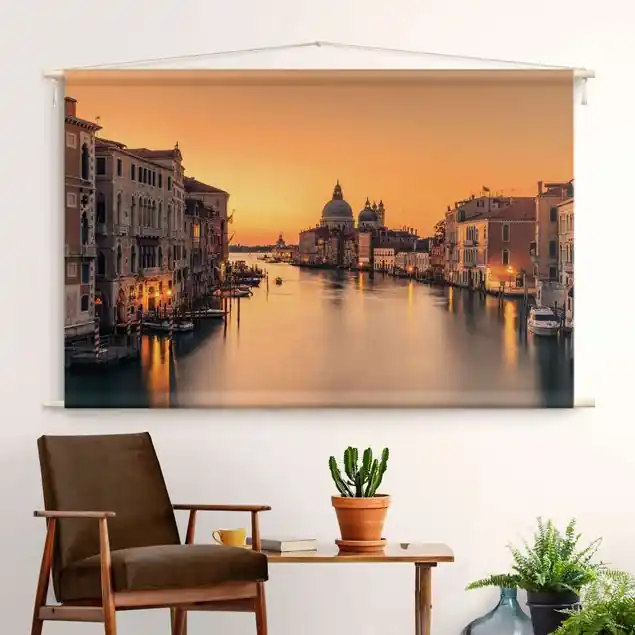 Goldenes Venedig Wandteppich • Handarbeit aus Deutschland • inkl. Rundhölzer & Baumwollseil • lösemittelfrei • natürliche Raumwirkung Gratis Versand