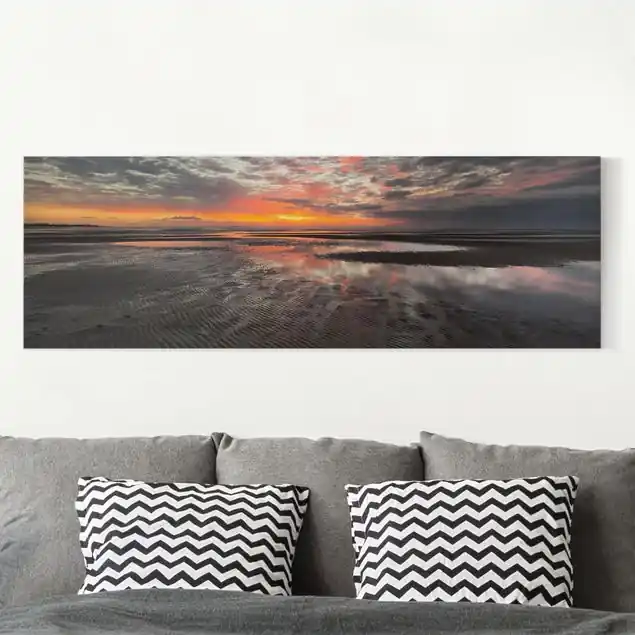 Sonnenaufgang im Watt Leinwandbild • hergestellt in Deutschland • langlebiges Canvas mit Holzkeilrahmen • klassische Struktur • 260 g/m² Beliebt
