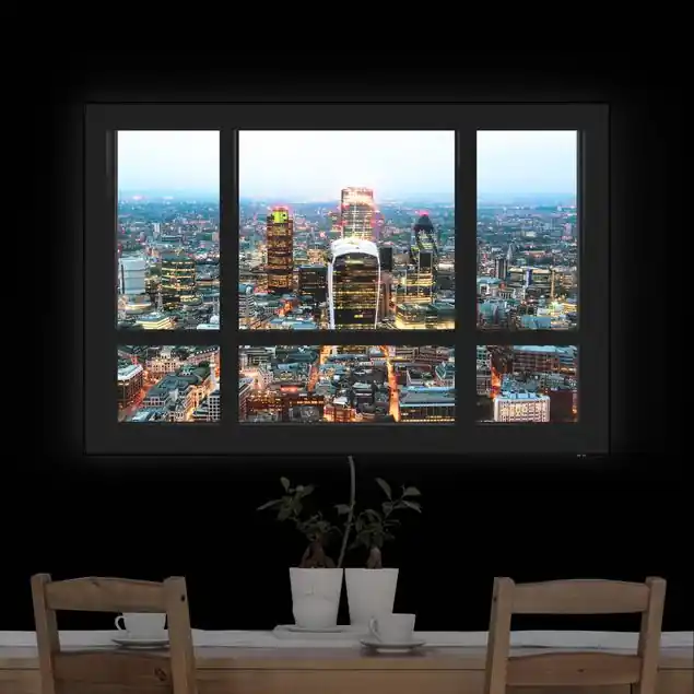 Fensterblick auf beleuchtete Skyline von London LED-Wechselbild Sonderaktion