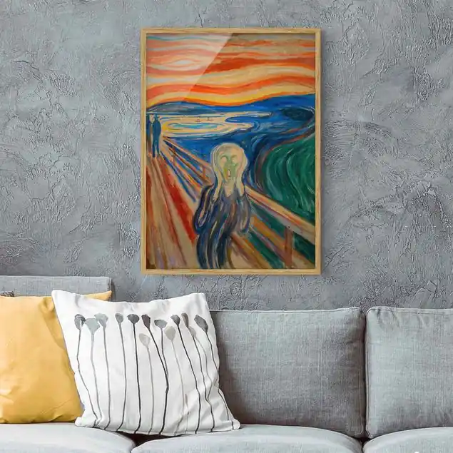 Edvard Munch - Der Schrei Bild mit Rahmen in Manufakturqualität • Eiche naturbelassen • inkl. Rahmung von Hand • Made in Germany Geprüft