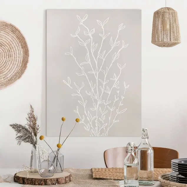 Line Art Zweig auf Beige Leinwandbild • hergestellt in Deutschland • langlebiges Canvas mit Holzkeilrahmen • klassische Struktur • 260 g/m² Bestpreis