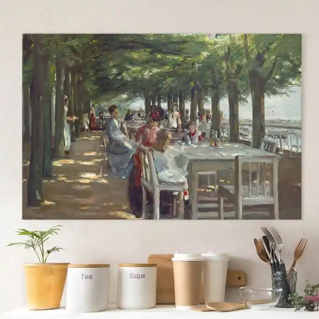 Schneller Versand Max Liebermann - Terrasse des Restaurants Jacob Leinwandbild • hergestellt in Deutschland • langlebiges Canvas mit Holzkeilrahmen • klassische Struktur • 260 g/m²