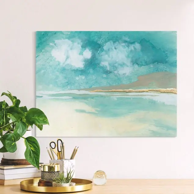 Beliebt Smaragd-Wolken und Gold Leinwandbild • hergestellt in Deutschland • langlebiges Canvas mit Holzkeilrahmen • klassische Struktur • 260 g/m²