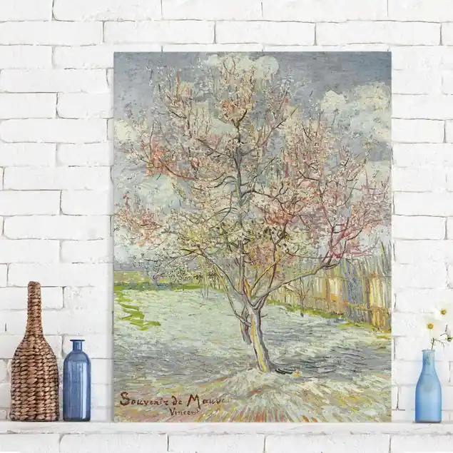 Vincent van Gogh - Blühende Pfirsichbäume Leinwandbild • hergestellt in Deutschland • langlebiges Canvas mit Holzkeilrahmen • klassische Struktur • 260 g/m² Bestpreis