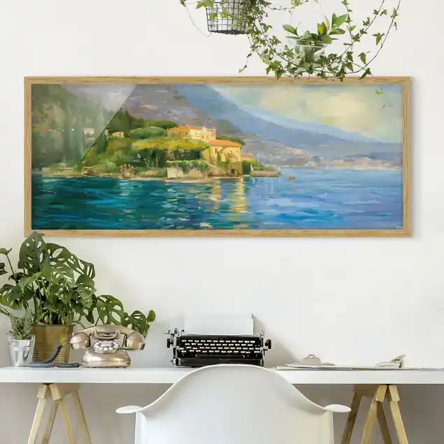 Italienische Landschaft - Meer Bild mit Rahmen in Manufakturqualität • Eiche naturbelassen • inkl. Rahmung von Hand • Made in Germany Aktuell