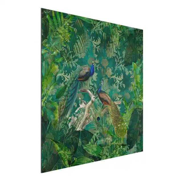 Shabby Chic Collage - Edler Pfau II Alu-Dibond Outdoor Bild Letzte Chance
