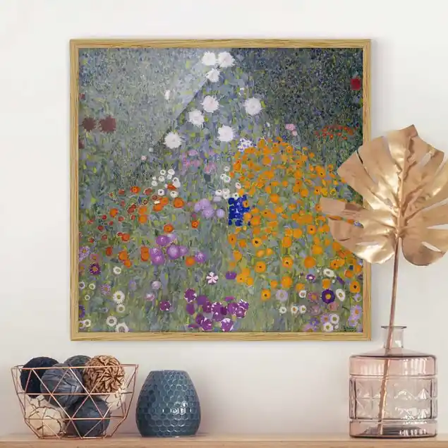 Neue Ware Gustav Klimt - Bauerngarten Bild mit Rahmen in Manufakturqualität • Eiche naturbelassen • inkl. Rahmung von Hand • Made in Germany
