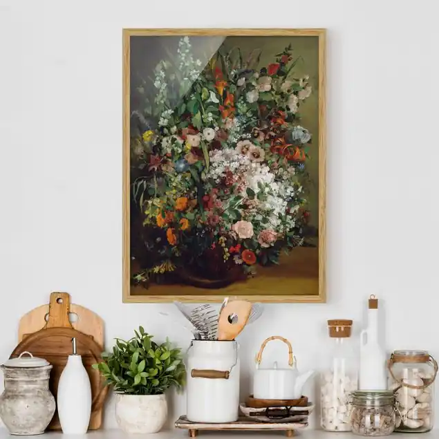 Direkt Vom Hersteller Gustave Courbet - Blumenstrauß in Vase Bild mit Rahmen in Manufakturqualität • Eiche naturbelassen • inkl. Rahmung von Hand • Made in Germany