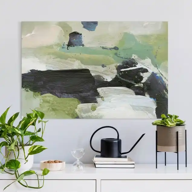 Neu Im Sortiment Farbspiel in Grün und Schwarz Leinwandbild • hergestellt in Deutschland • langlebiges Canvas mit Holzkeilrahmen • klassische Struktur • 260 g/m²