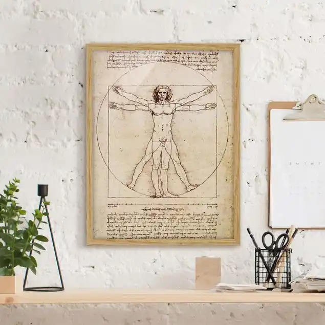 Mega-Angebot Da Vinci Bild mit Rahmen in Manufakturqualität • Eiche naturbelassen • inkl. Rahmung von Hand • Made in Germany